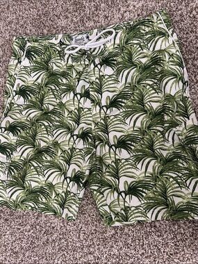 Tropical Green Palm Print Swim Trunks - Men